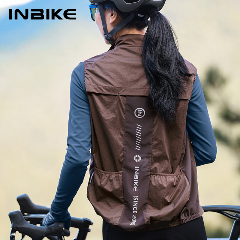 Mountain Biking Vest - INBIKE เสื้อปั่นจักรยานผู้หญิงเสื้อแขนกุดสำหรับวิ่งเสื้อกันฝนแจ็คเก็ตจักรยานเสือภูเขาน้ำหนักเบาเสื้อกันลมสะท้อนแสงมีกระเป๋า