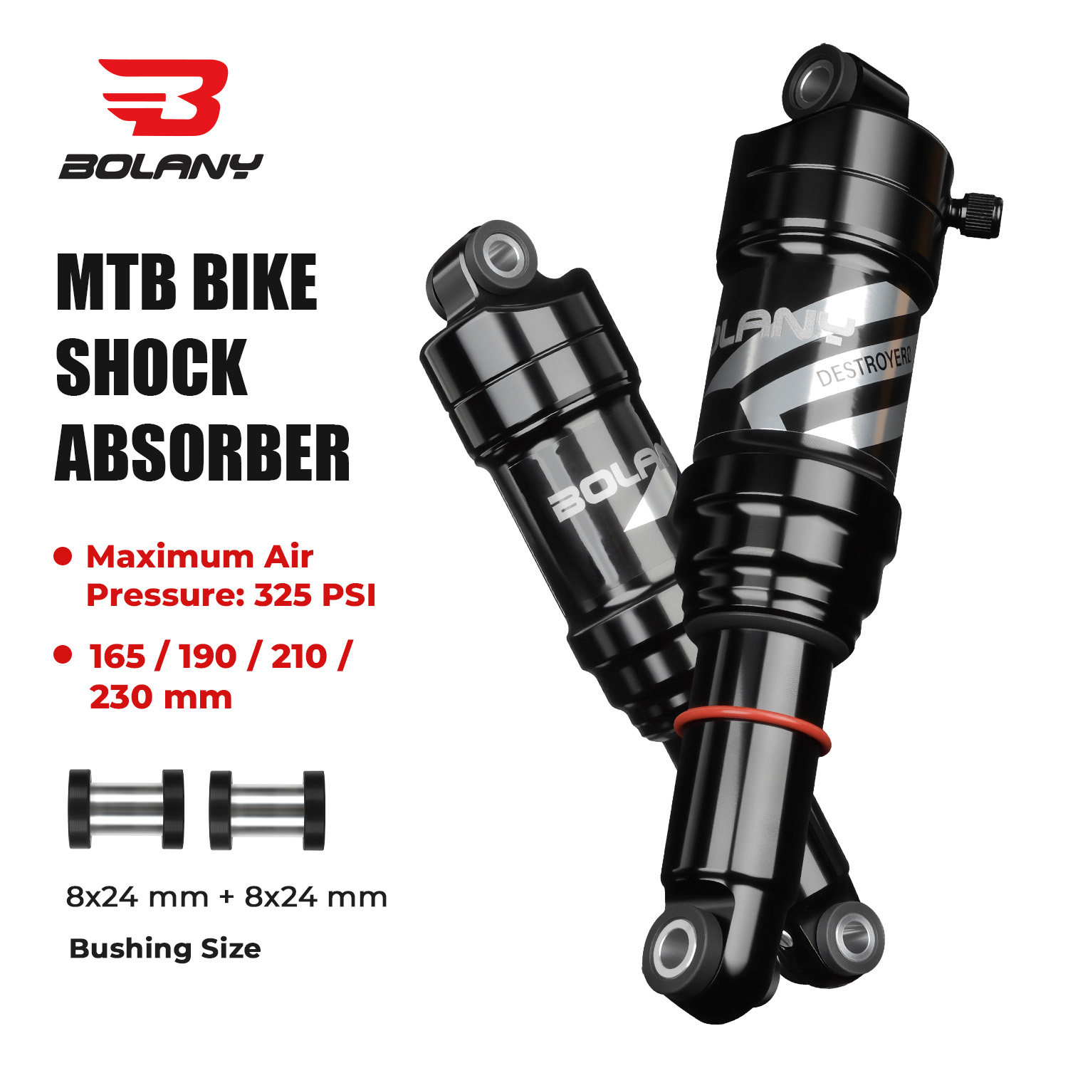 Mountain Biking Trails - โช้คอัพหลังแบบลมสำหรับจักรยานเสือภูเขา BOLANY ระบบกันสะเทือนเต็มรูปแบบ ขนาด 165 /