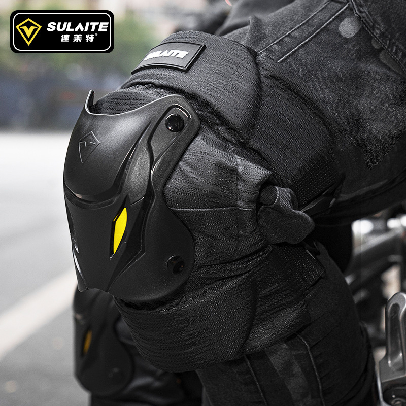 Mountain Biking Knee And Elbow Pads - ชุดป้องกันเข่าและข้อศอกสำหรับรถจักรยานยนต์ไฟฟ้า มอเตอร์ครอส แข่งรถ 1 คู่ สีดำ