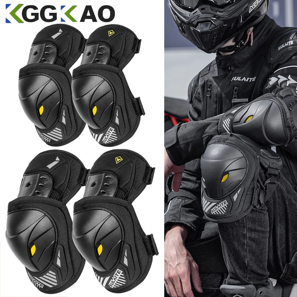 Mountain Biking Knee And Elbow Pads - แผ่นรองป้องกันเข่าและข้อศอกแบบปรับได้สำหรับจักรยานไฟฟ้า มอเตอร์ไซค์ 1 คู่ สำหรับการแข่งขันจักรยานเสือภูเขา